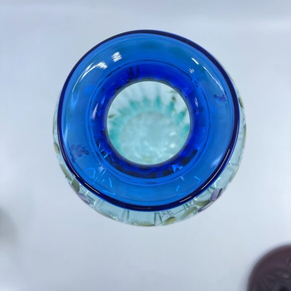 vintage fenton 1999 family series "tranquility" vase ribbed optic hand painted - Picture 5 of 8